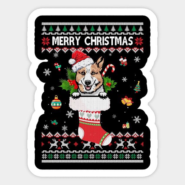 Merry Christmas Corgi In Sock Dog Funny Ugly Xmas Sticker by Marks Kayla